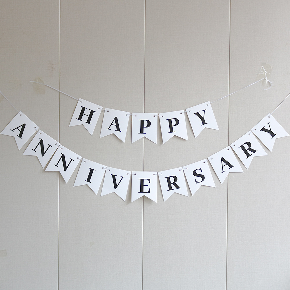 Happy Anniversary Banner White Banner for Wedding Anniversary Party Decorations Supplies