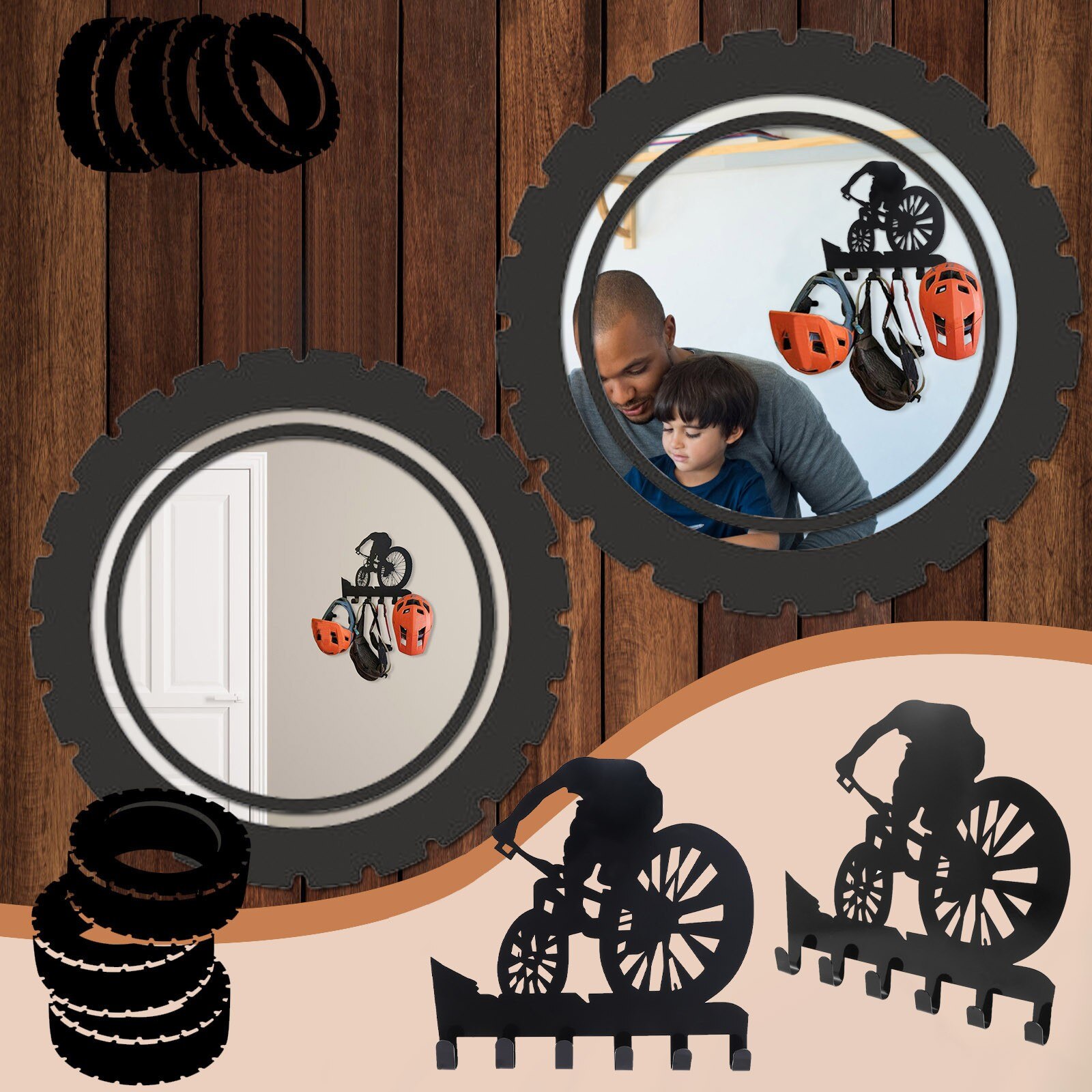 Mountain Bike Gear Rack Metal Wall Decor Mountain Biking Wall Art Bicycle Art Silhouette Wall Sticker Carved Rack