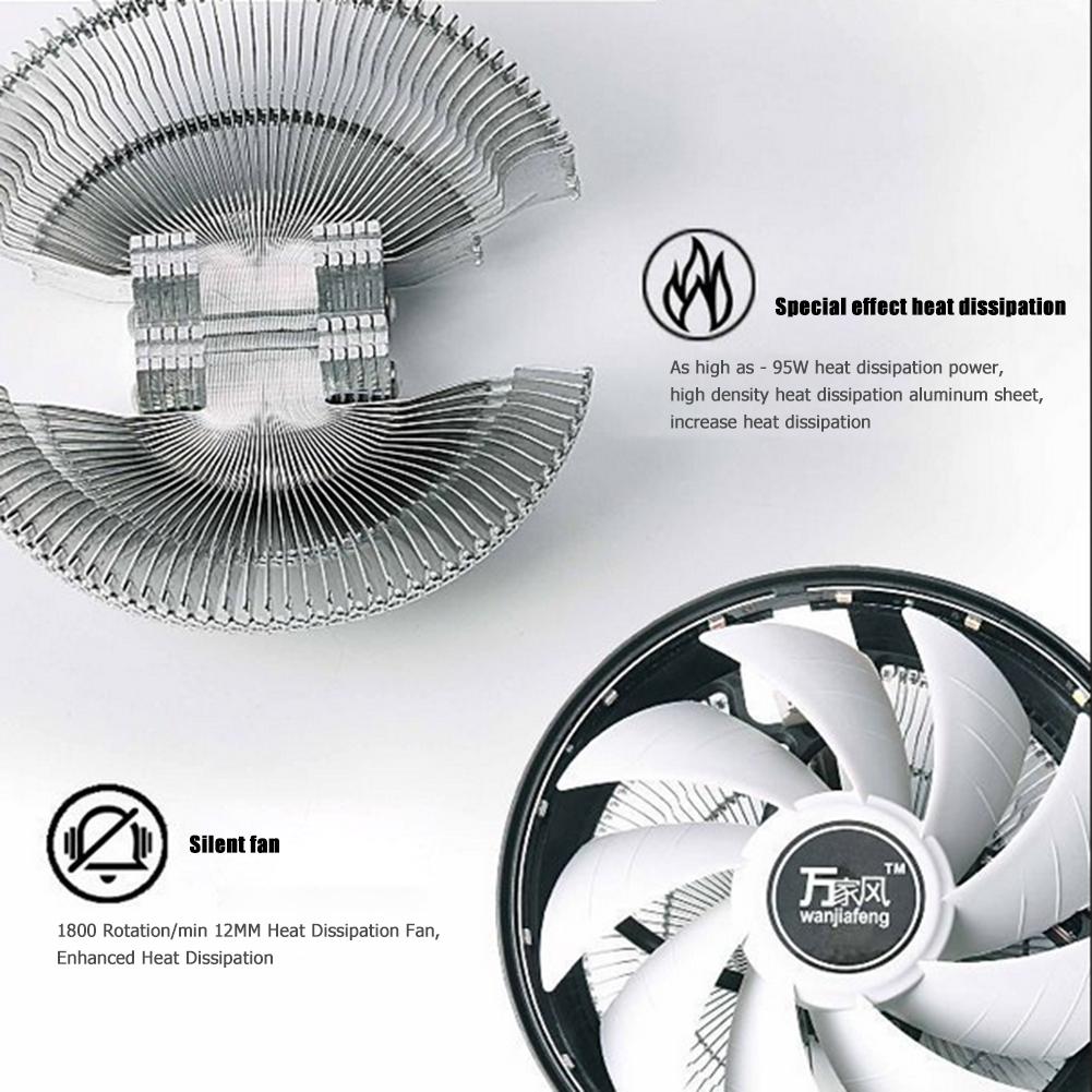 Wanjiafeng CPU Cooling Fan RGB Lighting 4 Pin Air Cooler Radiator for Intel LGA775/1151/1155/1156/1366 Cooling System
