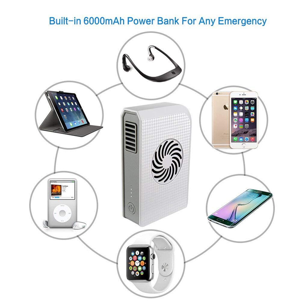 Pequeño ventilador Personal con Banco de energía de 6000mAh Mini ventilador de escritorio USB portátil con cargador portátil mejor uso en la oficina de la Escuela de viaje: White