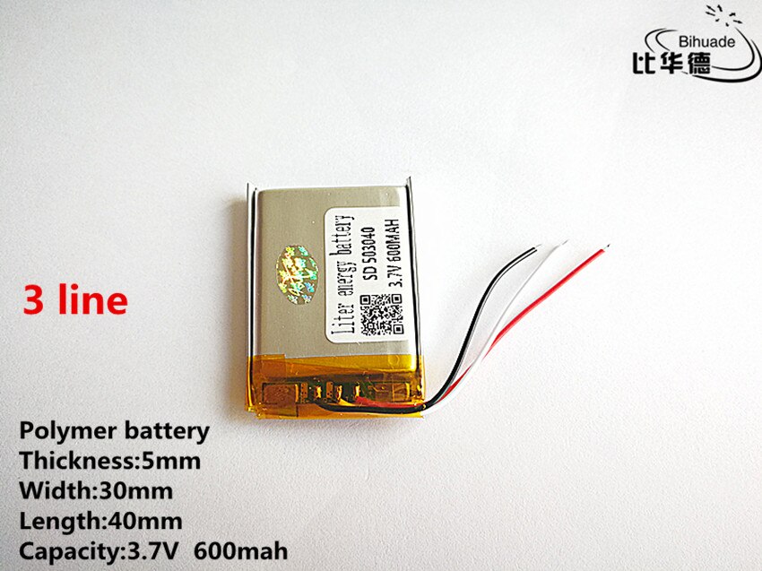 3 line Good Qulity 3.7V,600mAH,503040 Polymer lithium ion / Li-ion battery for TOY,POWER BANK,GPS,mp3,mp4