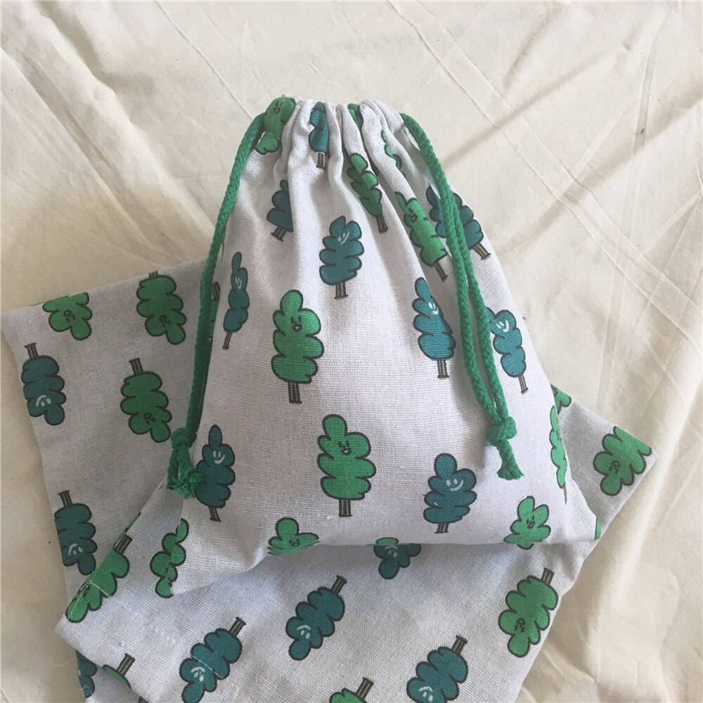 YILE Cotton Linen Drawstring Organized Pouch Cosmetic Bag Multi-purpose Bag Party Bag Print Smiling Tree 8630a