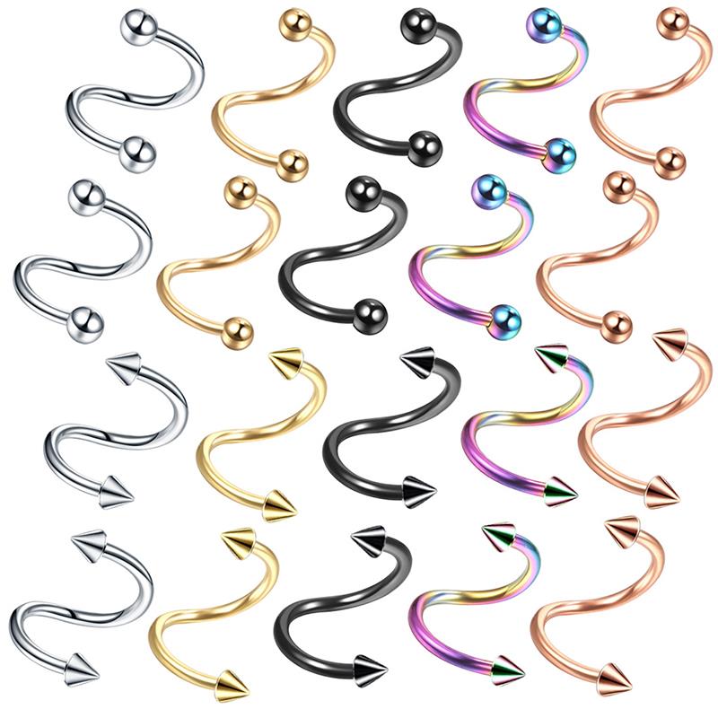 1/2 stücke S Form Nase Ring Edelstahl Bar Spirale Twister Tragus Ohr Piercing Helix Körper Schmuck Piercing ohr