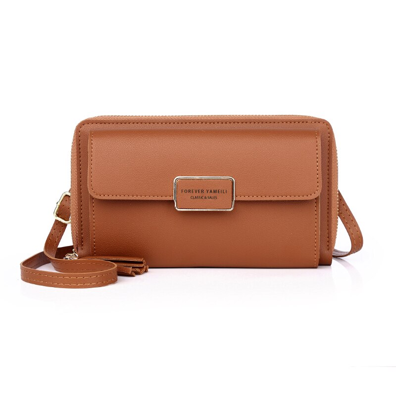 Vrouwen Pu Lederen Mobiele Telefoon Tas Dames Kleine Schouder Portemonnee Crossbody Vrouwelijke Mobiele Telefoon Portemonnee Mini Messenger Bags: Brown
