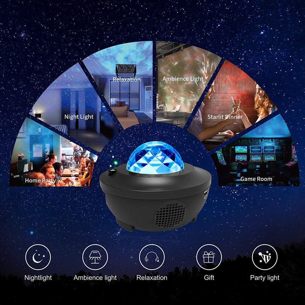 Ledde starprojector nattljus havsvågprojektor med musik bluetooth fjärrkontroll party bar atmosfär projektion hemlampa