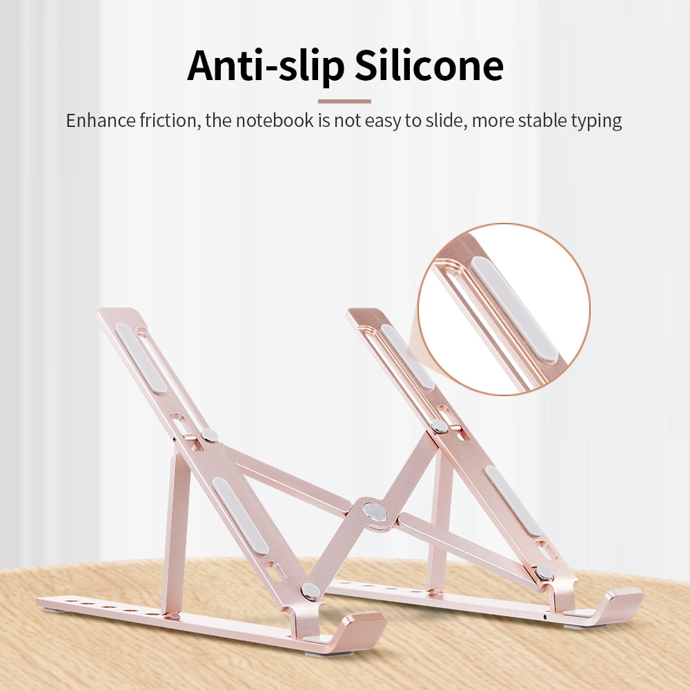6-level Adjustable Laptop Stand for macnook Portable Aluminum Alloy notebook Stand Foldable Non-slip Notebook Holder Rose Gold