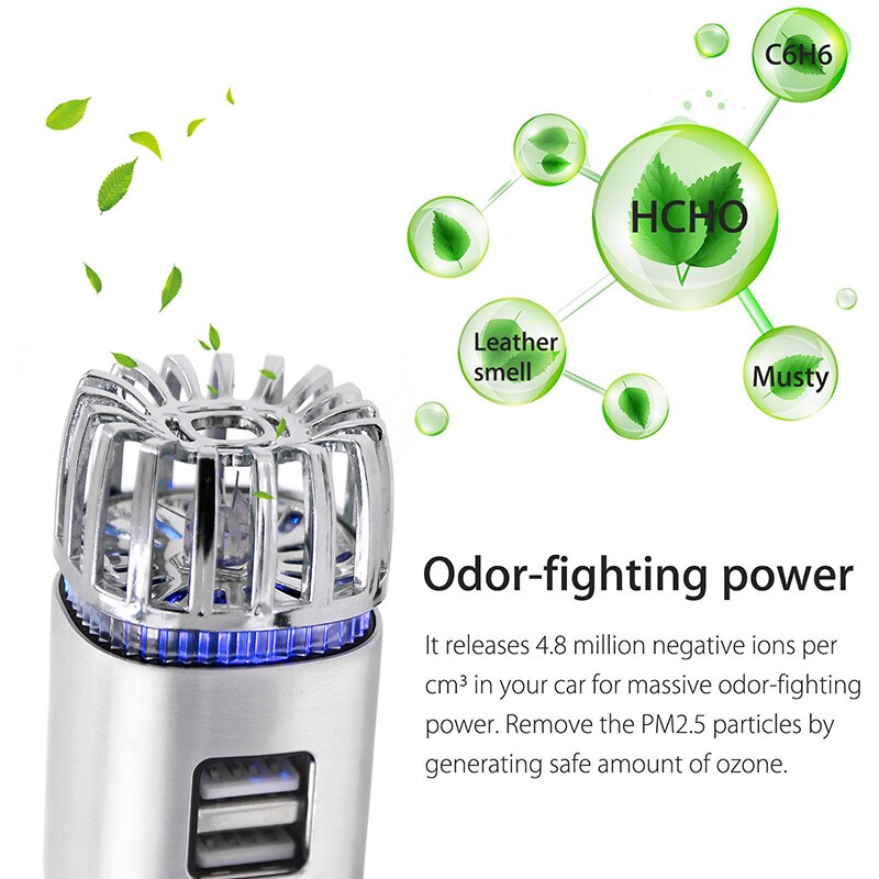 2 in 1 auto kaksois usb tuore mini auto raitis ilma ioni happi bar otsoni ionisaattori puhdistusaine kaksois usb portti auton ilmanpuhdistin