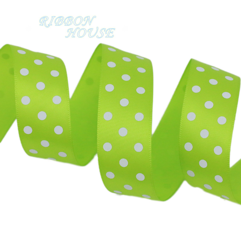2Meters/Lot 25mm Polka Dot Printed Satin Ribbons DIY Crafts Handmade Material Party Box Decoration Ribbon: Light Green