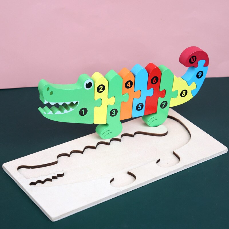 Baby Kids Houten Dier Verkeer Puzzel Vroeg Leren Educatief Speelgoed Voor Kinderen Brain Teaser Puzzel 3D Speelgoed: Crocodile