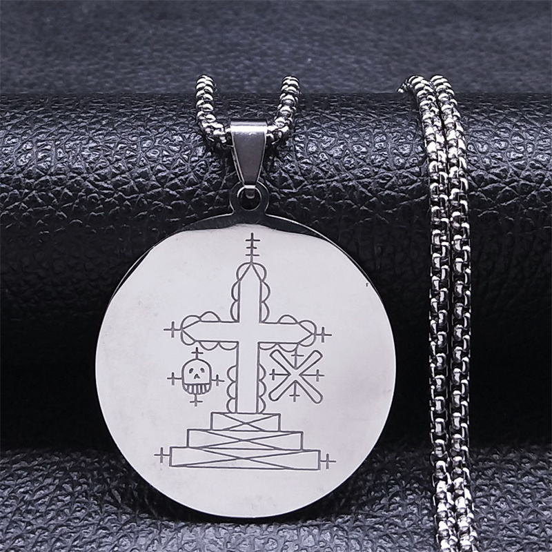 Papa Ghede Voodoo Loa Veve Hanger Ketting Voor Vrouwen/Mannen Rvs Vodoun Lwa Talisman Amulet Ketting Sieraden Kraag: Default Title