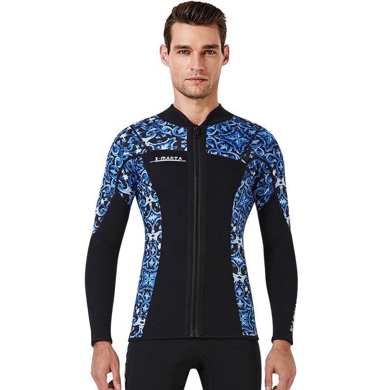 3MM Men's Neoprene Women Wetsuit Skins Long Sleeve Jacket with Front Zipper Rashguard Spearfishing Diving Suit Wet Suits: Man blue / M