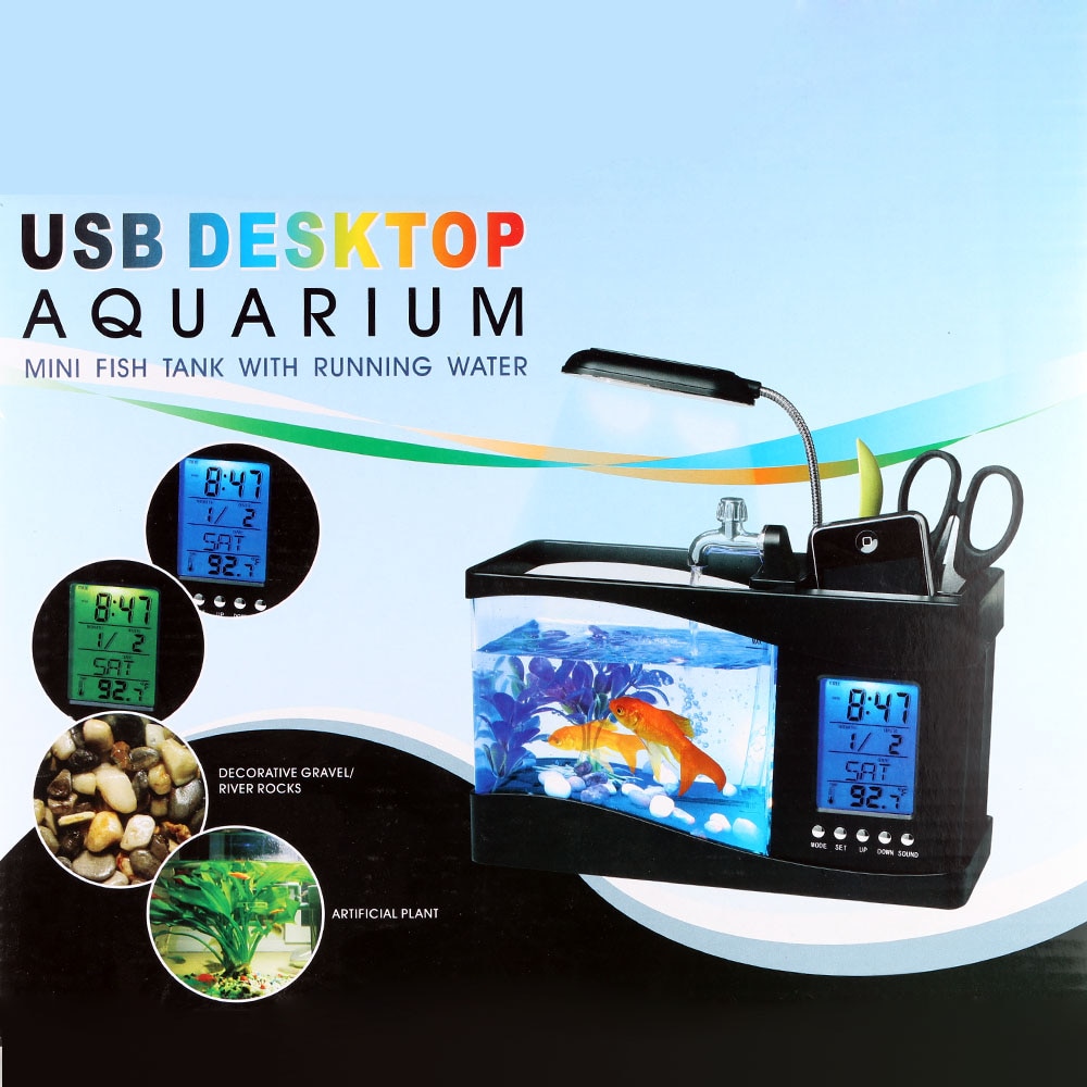 Usb Mini Aquarium Met Led Lamp Licht Aquarium Vissenkom Met Lcd-scherm En Klok Aquarium Aquarium