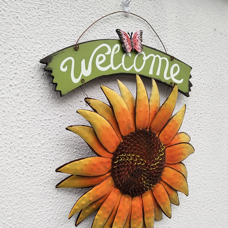 Tuin Thema Vintage Metalen Zonnebloem Welkom Teken Voor Front Deur Opknoping Welkom Muur Plaque Huis Tuin Ornament