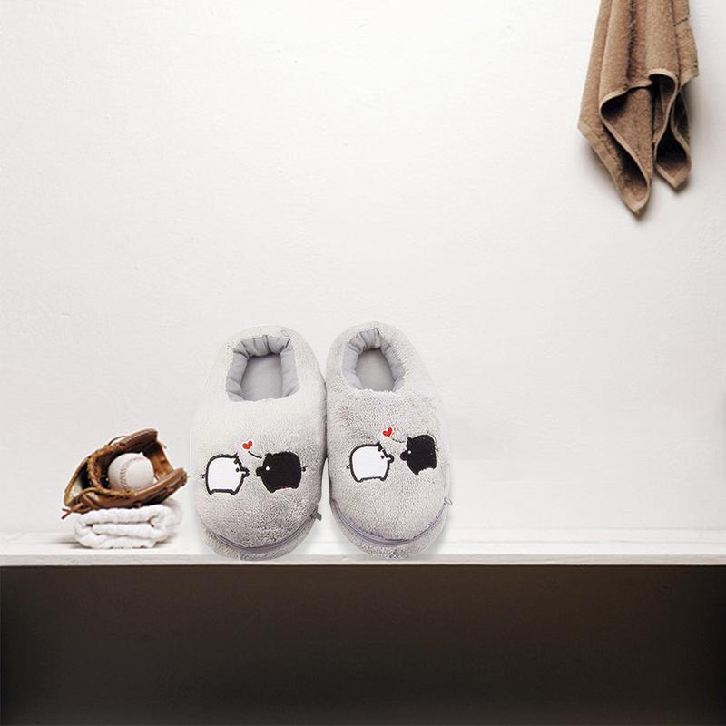 Par de zapatillas de calefacción eléctrica USB, zapatillas de felpa calentadas de color gris con cerdito bonito para el invierno, alivio en frío, 1 par
