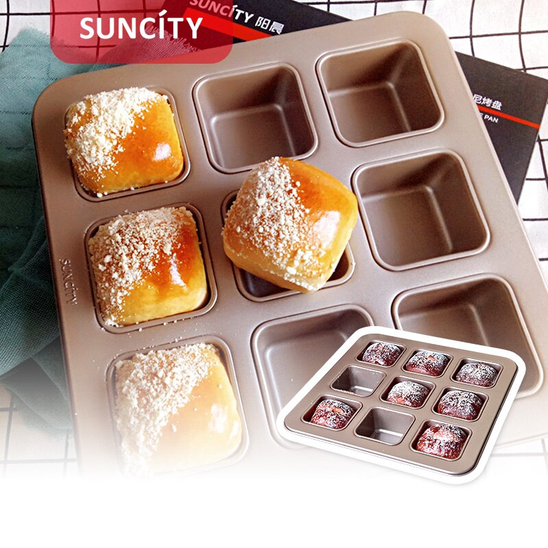 3Pcs/Set 18 Grids Brownie Baking Pan Removable Bottom Brownie Cake Pan Carbon Steel Baking Tray Kitchen Bakeware Tools: 9 Hole Brownie Pan