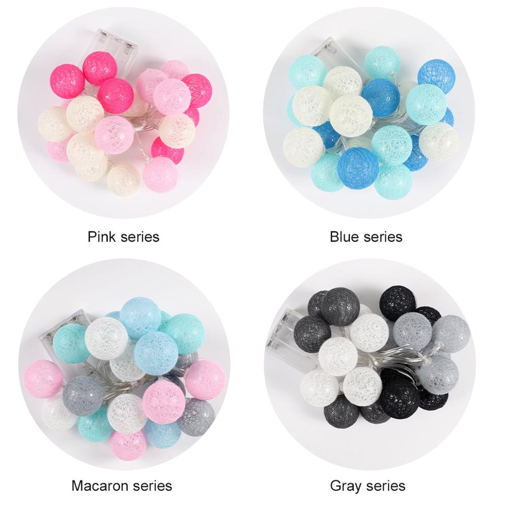 Guirlande lumineuse boules de coton, 2M, 20 pouces, pour noël, pâques, extérieur, fête, bébé, chambre d'enfant, décoration féerique