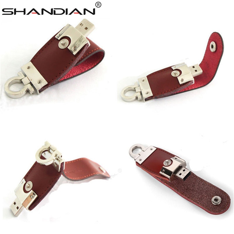 SHANDIAN USB flash drive llavero de metal y piel Pendrive USB 2,0 32gb 16gb 8gb 4gb 64gb