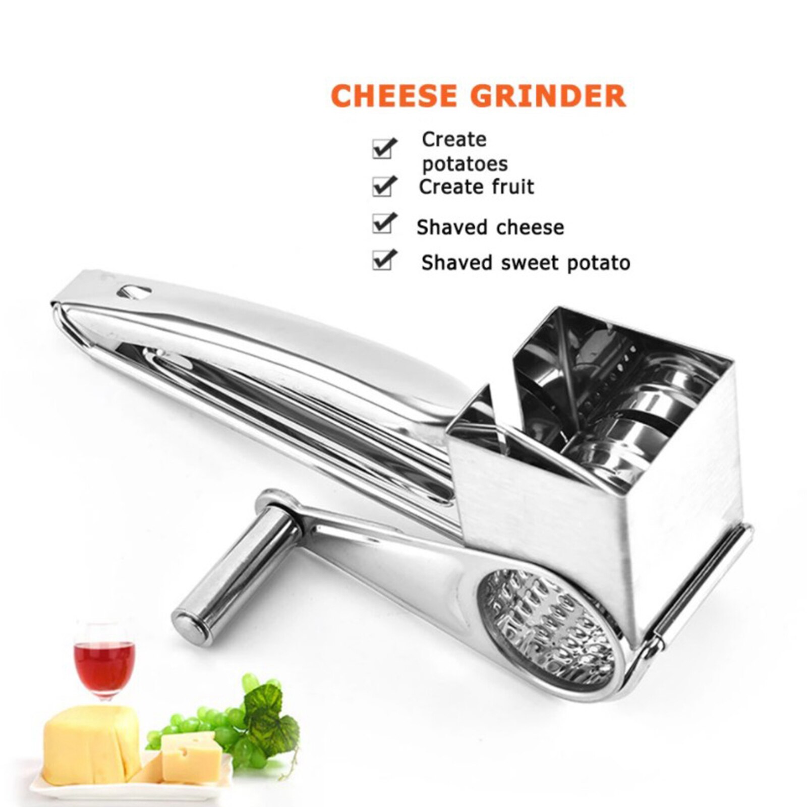 Multi-purpose heese Grater Kitchen Tools Hand-held Rotary Kitchen Gadgets 210x105x85mm