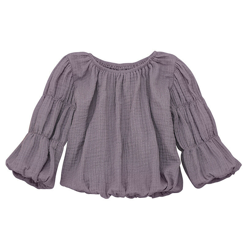 4 Kleuren Baby Meisjes Lantaarn Mouwen Tops Shirts Blouse Warm Ronde Hals Herfst Kleding: Paars / 5