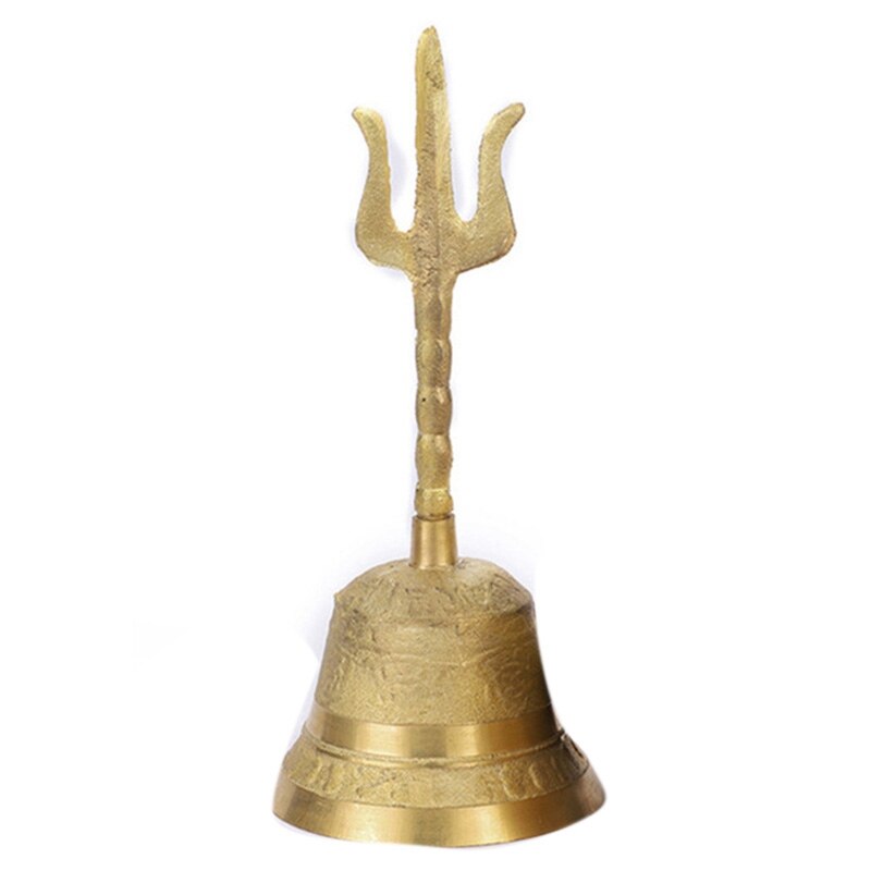 Handicrafts Large Carved Hand Bell Produces A Loud And Clear School Meditation Church Bronze Bell: YELLOW