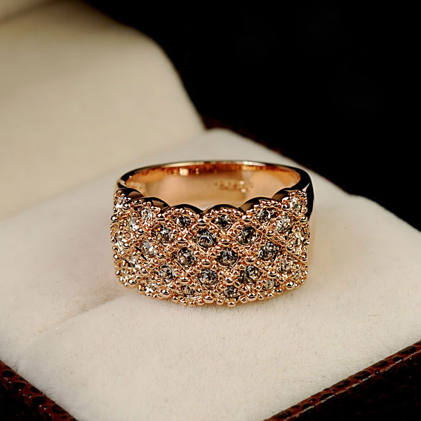 USTAR Brede Vinger trouwringen voor vrouwen met shiny AAA zirconia Rose Gold kleur Kristallen engagement ringen vrouwelijke anel