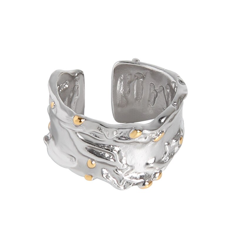 Echt 925 Sterling Silber Breite Ringe Für Frauen Zubehör, Punk Hiphop Irreguar Doppel Farbe Ring Party Weibliche Finger Schmuck