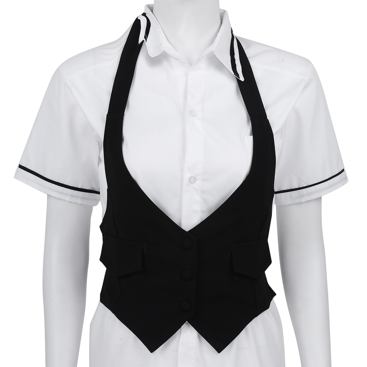 Kvinner casual solid grime hals kort drakt vest ryggfri med belte selv-tie på bakknappen ned hel foret vest vest