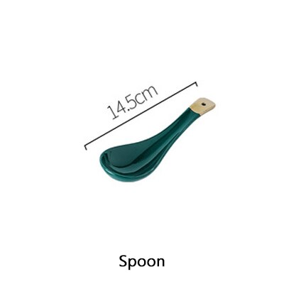 Prato de cerâmica verde dourado, prato verde para embalar alimentos, louças, tigela, sobremesa, louça de jantar: A.Spoon