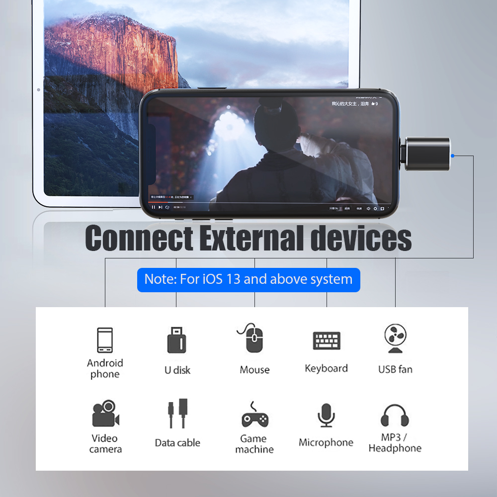 Adaptador Lightning macho a USB3.0 hembra OTG Lightning a USB U-disk lectura convertidor de transferencia de datos para iPhone iPad IOS 13 superior