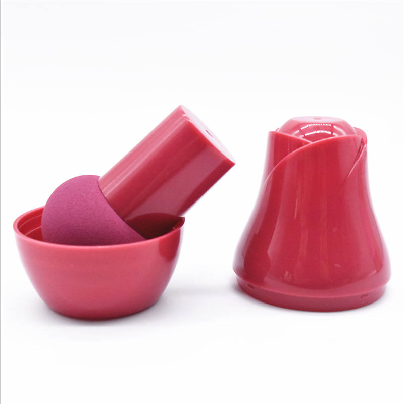 1pc make up spons draagbare kleurrijke paddestoel hoofd droge en natte dual purpose poederdons clear met bloemen cosmetische pakket: wine with cap