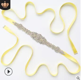 Crystal Bruiloft Accessoires Satijnen Trouwjurk Riem Bruids Lint Tailleband Sjerp Riem Voor Avond Prom Jurken: yellow