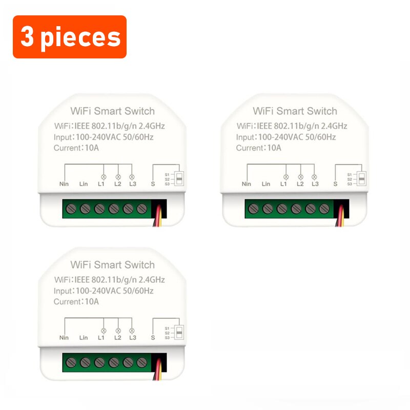 Tuya 3-gang MINI Wifi Smart Switch 3 Channels Timer Relay Smart Life Automation Breaker Module Work With Alexa Google Home: 3 pieces