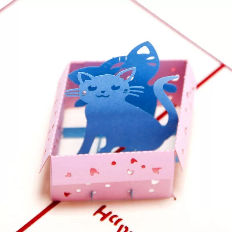 Children&#39;s Handmade Birthday Cards 3D Three-dimensional Friends Wishes Cards Cards Little Girls and Cats