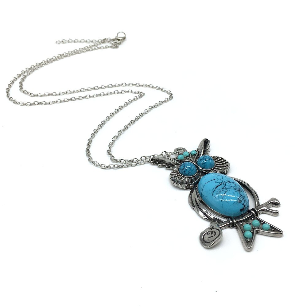 Retro Turquoise Uil Hanger 925 Zilveren Ketting Mode Trui Keten Sieraden Handgemaakte Geluk Amulet Voor Mannen Vrouw