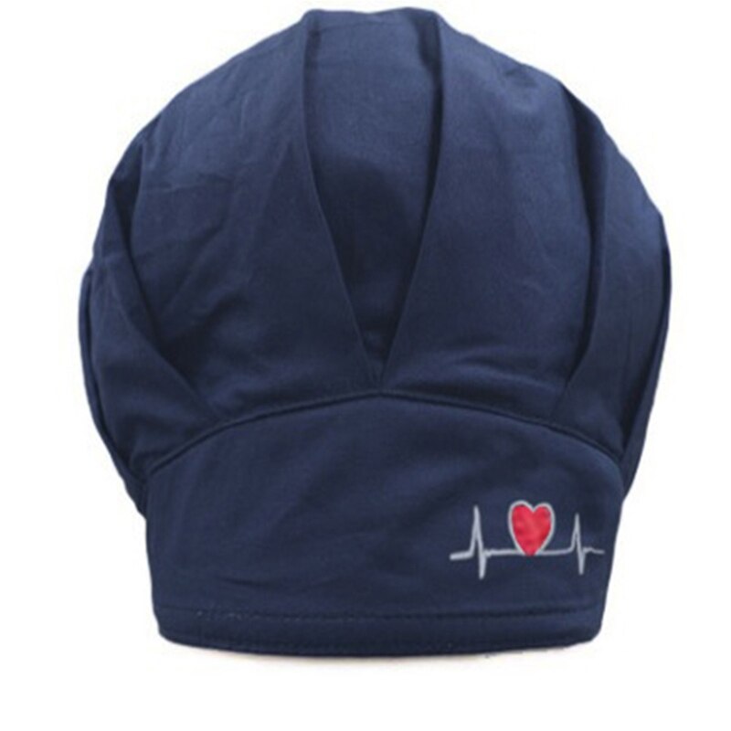 Doctor Nurse Bouffant Hat with Buttons Sweatband Polka Dot Dustproof Working Cap