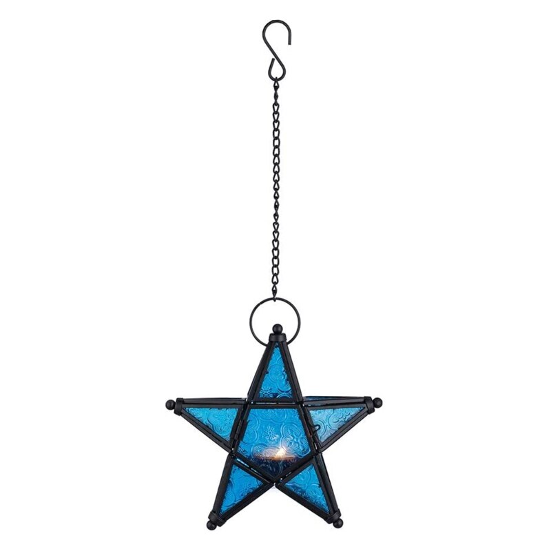 Sternförmige teelichthalter aus glas, hängelaterne für hochzeiten, geburtstage, partys, haus und garten, dekoration  d7wc: Blau