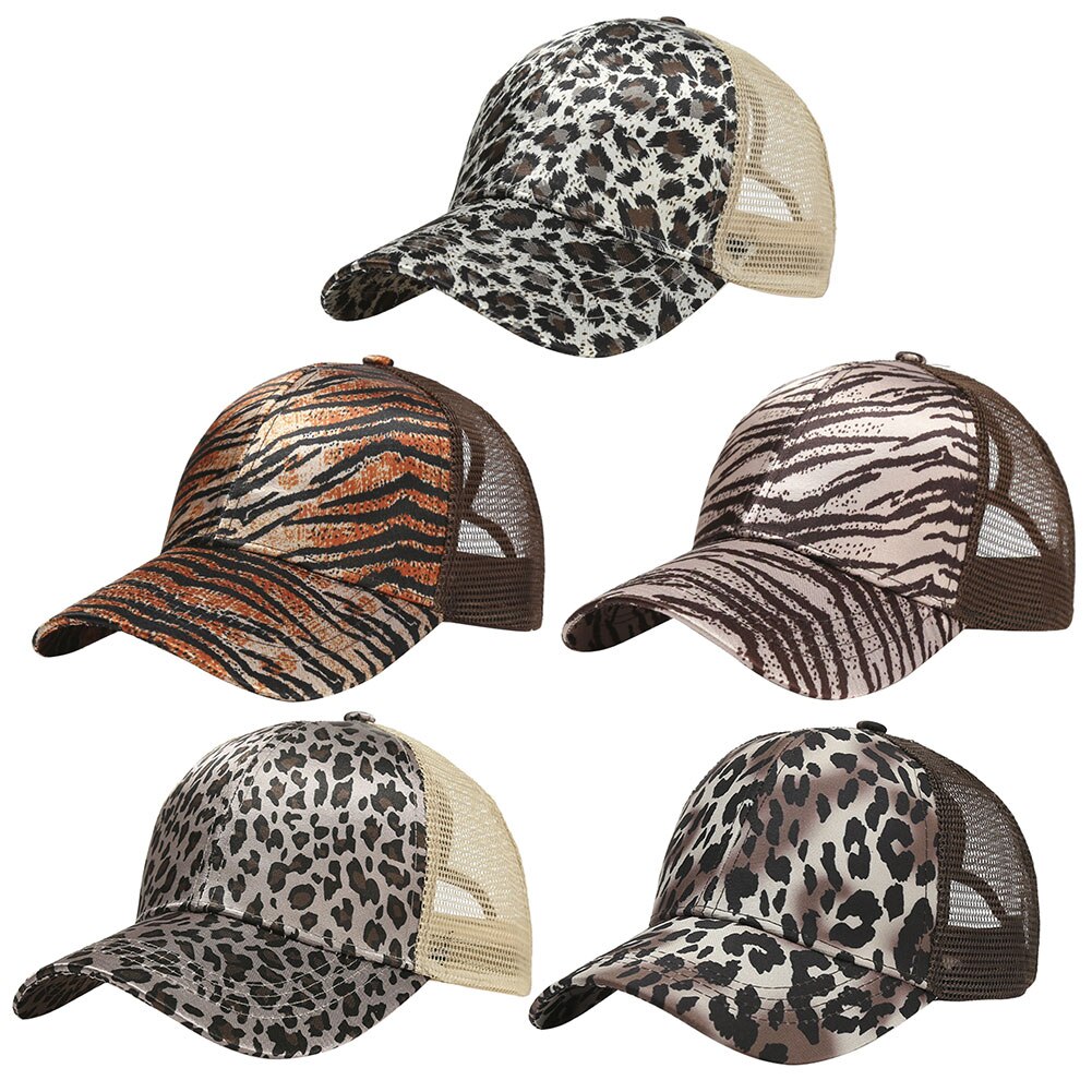 Women Summer Leopard Print Anti UV Ponytail Hat Outdoor Sports Baseball Cap Peaked Hat Ponytail Cap Polyester Baseball Cap