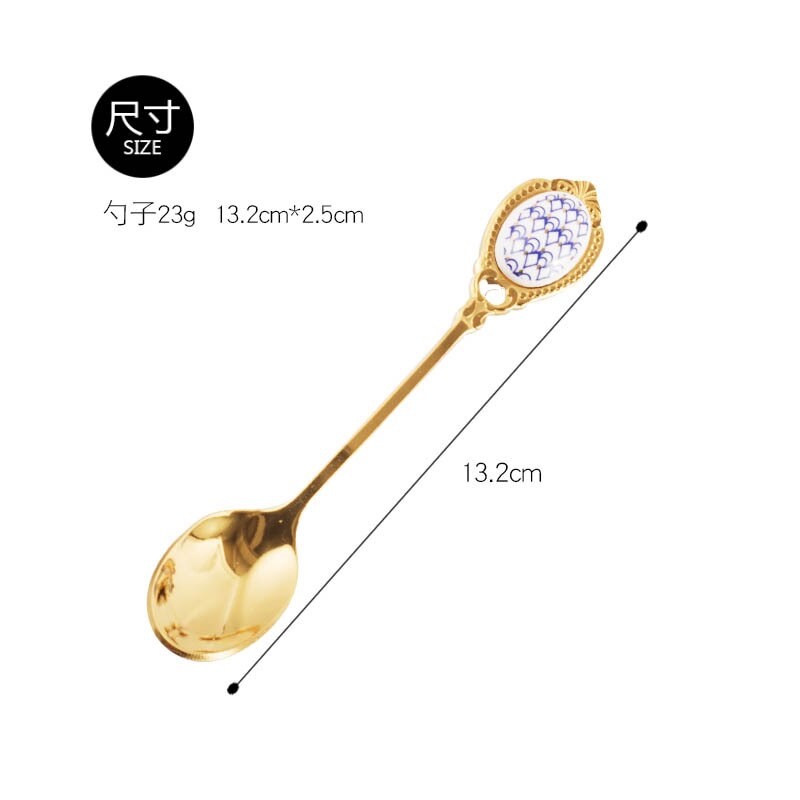 Stainless Steel Golden Coffee Milk Spoon Stirring Spoon Elegent Ceramic Dessert Honey Spoons: B