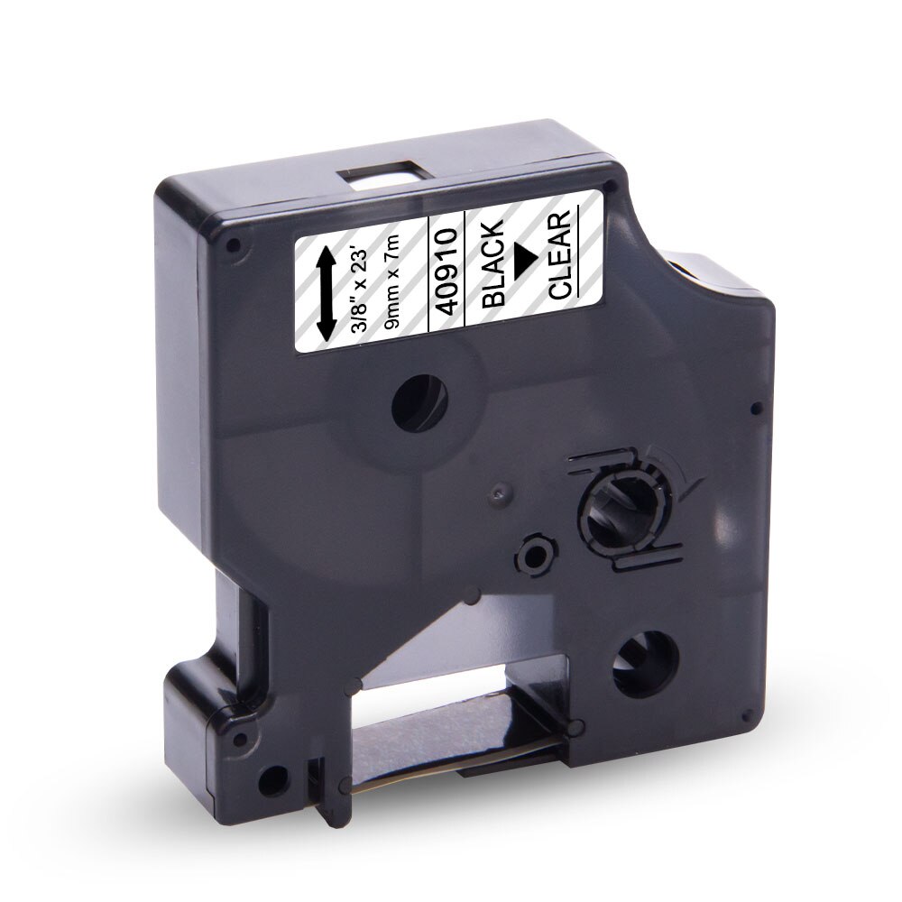 Uniplus 40910 40913 40916 40917 40918 40919 40921 etiketmaskine til dymo  d1 lm260d pnp etiketprinter 9mm blå rød gul tape: Sort på klar