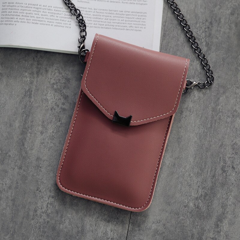 Bolso de teléfono móvil con orejas de gato para mujer, bolsa de mensajero con cadena, con solapa pequeña, estilo Retro, Simple, con pantalla táctil,: Dark Pink