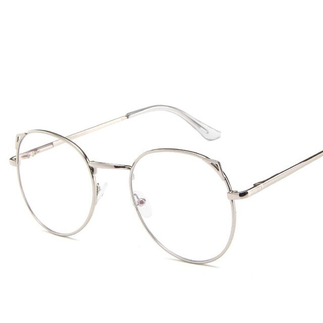 Computer Glasses Anti Blue Light Gaming Glasses Retro Round Circle Metal Glasses Frame Can Be Equipped With Other Glasses: Sliver White