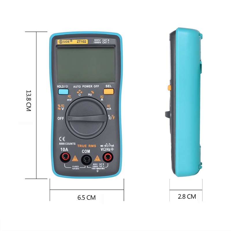 Digitale Multimeter True Rms Backlight Ac/Dc Amperemeter Voltmeter Ohm Draagbare Voltage Meter Bside