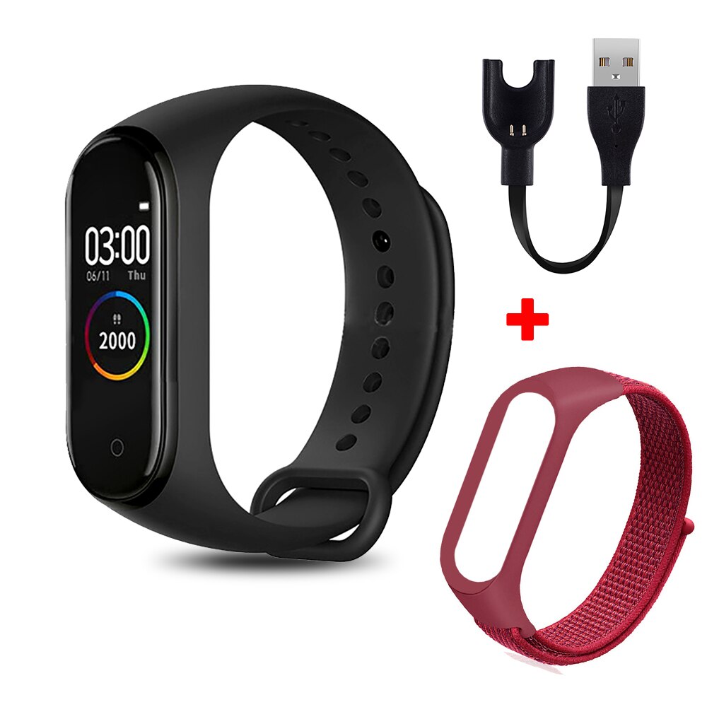 M4 smart armbånd fitness tracker hjertefrekvens blodtryksovervågning bluetooth smart armbånd skridttæller sport smart ure: Farverig og sort