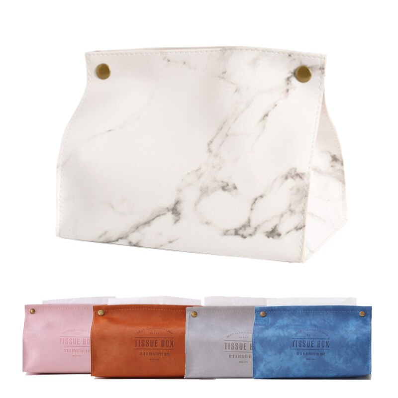 Caja para pañuelos con de mármol y cuero sintético, recipiente para pañuelos, servilletas de papel para el hogar y el coche