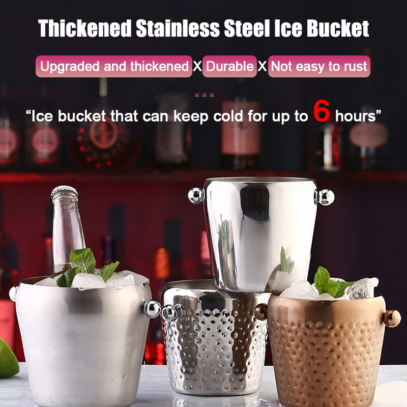 Cubo enfriador de vino y cerveza, 1L, 2L, soporte de almacenamiento de cubitos de hielo de acero inoxidable para Bar KTV, cocina, , Bar, champán, vino, cubos de cerveza