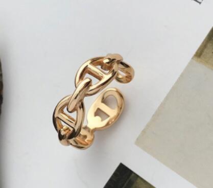 SHANICE 925 Sterling Silver Open Ring Gold Silver Color Chunky Chain Rings Link Twisted Geometric Rings for Women: Gold