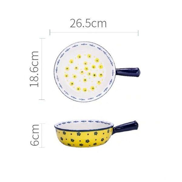 Ceramic Hand-painted Glazed Baking Bowl with Handle French Onion Soup Salad Bowl Roasting Lasagna Pan Round Bakeware: A