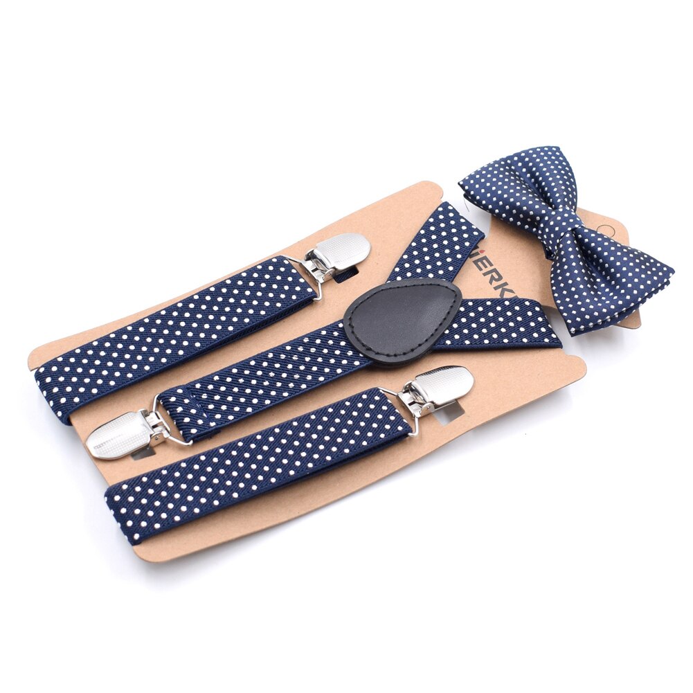Kids Baby Boy Meisjes Jarretel en Vlinderdas Sets Kinderen Formele Party Bow Tie + Jarretel Polka Dot 2 Stuks combo Set Lot: Marineblauw