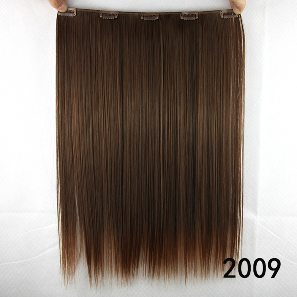 Soowee-extensiones de cabello sintético para mujer, 5 Clips de fibra de alta temperatura, 18 pulgadas, largo y liso: 1B/27HL