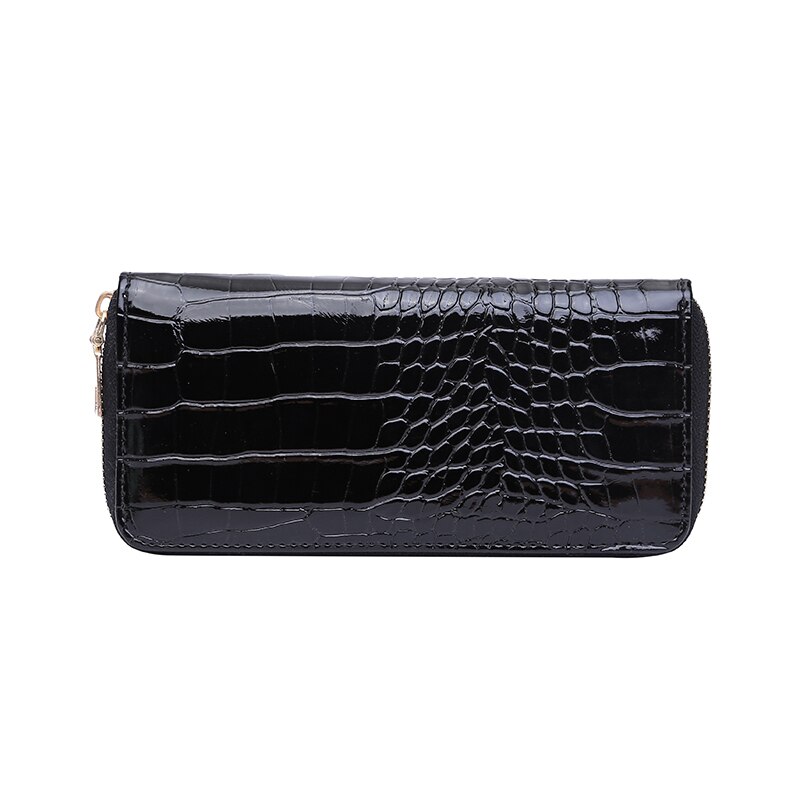 Portefeuille Long pour la des femmes motif Crocodile sac à main avec fermeture éclair sacs à main en cuir PU porte-monnaie porte-carte: Black